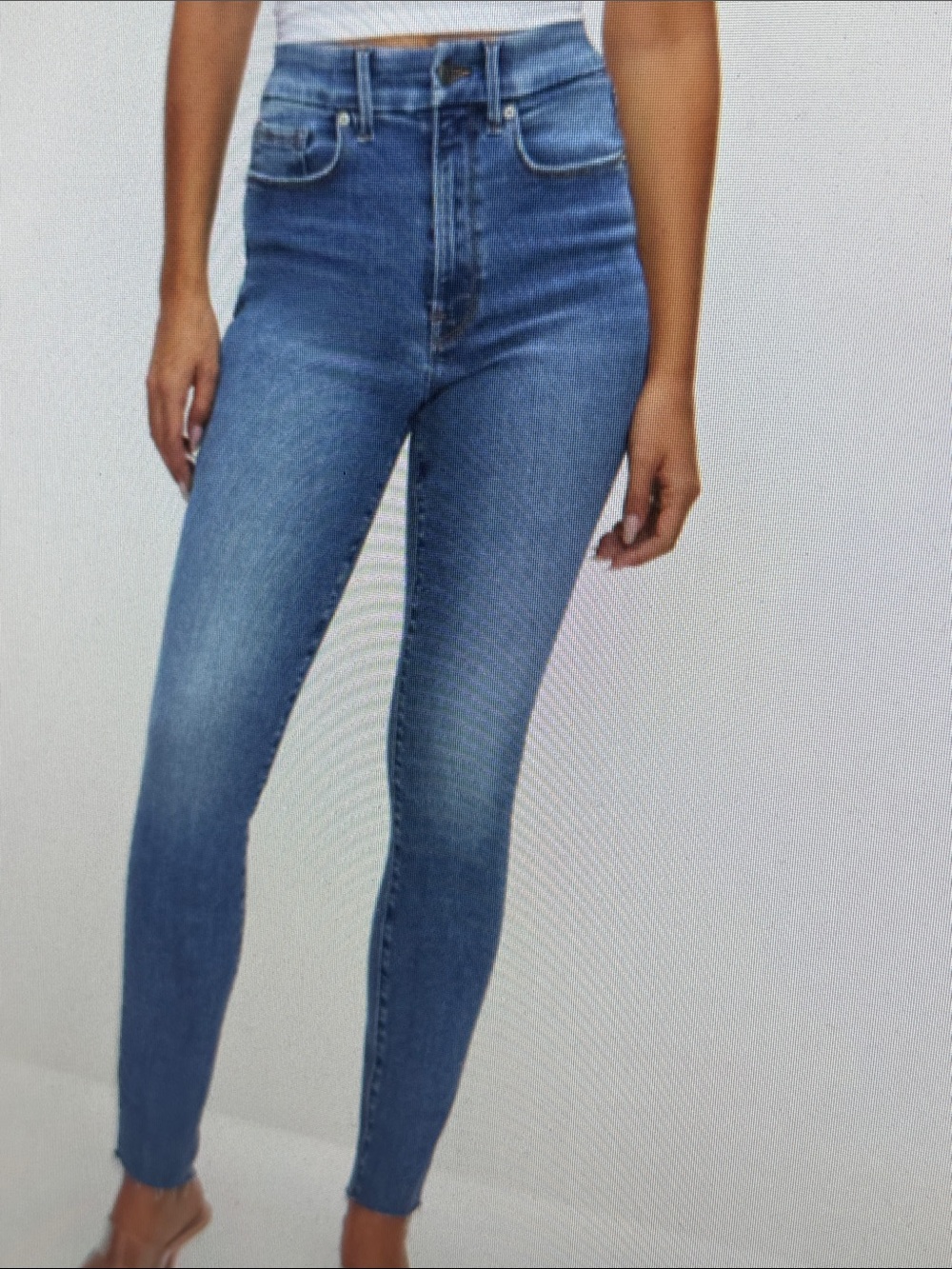 Good American "Good Legs" High Waist Skinny Jeans Raw Hem Organic Cotton 14/32